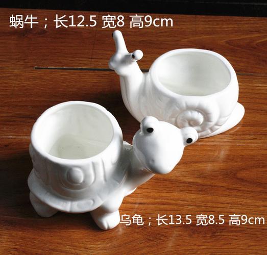 新品白色陶瓷花器动物乌龟蜗牛多肉花盆工艺品摆件工厂直销